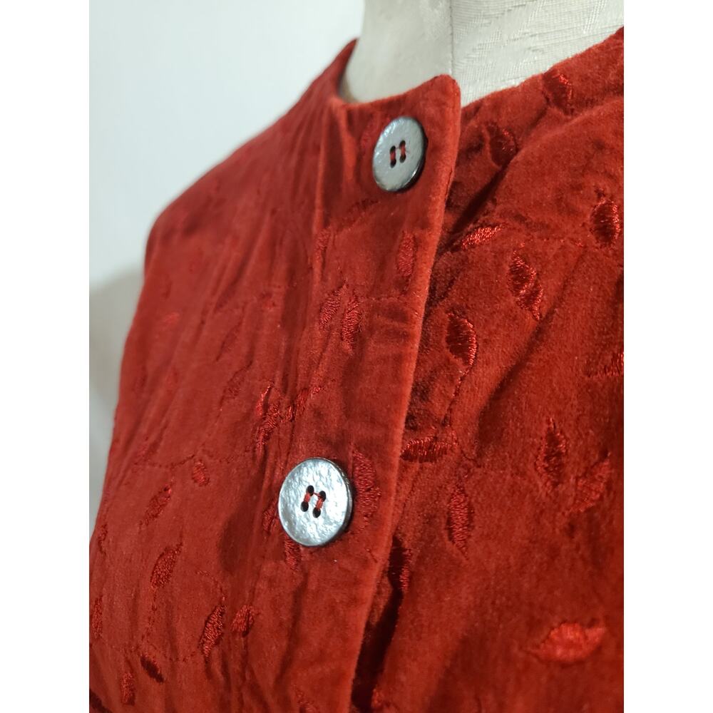 Vtg Cut Loose Embroidered Leaf Velour Button Jacket Size M Red Whimsy Boho 90s - Picture 6 of 11